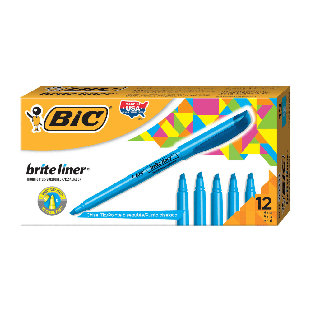 BIC Brite Liner Highlighters, Chisel Tip, Blue, Box Of 12