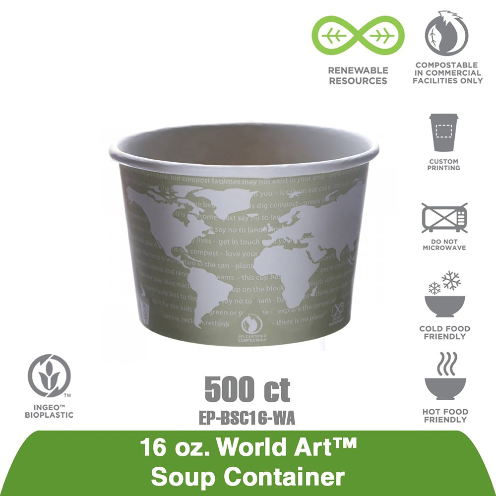 ECO World Art PLA-Laminated Soup Containers, 16 Oz, Brown/Gray, Set Of 500 Containers