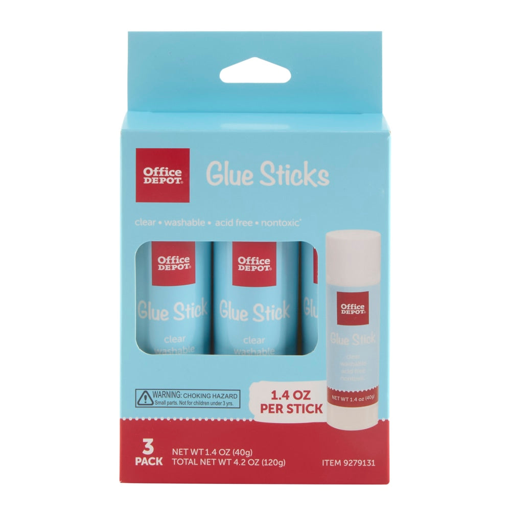 Office Depot Brand Glue Sticks, 1.4 Oz, Clear, Pack Of 3 Glue Sticks