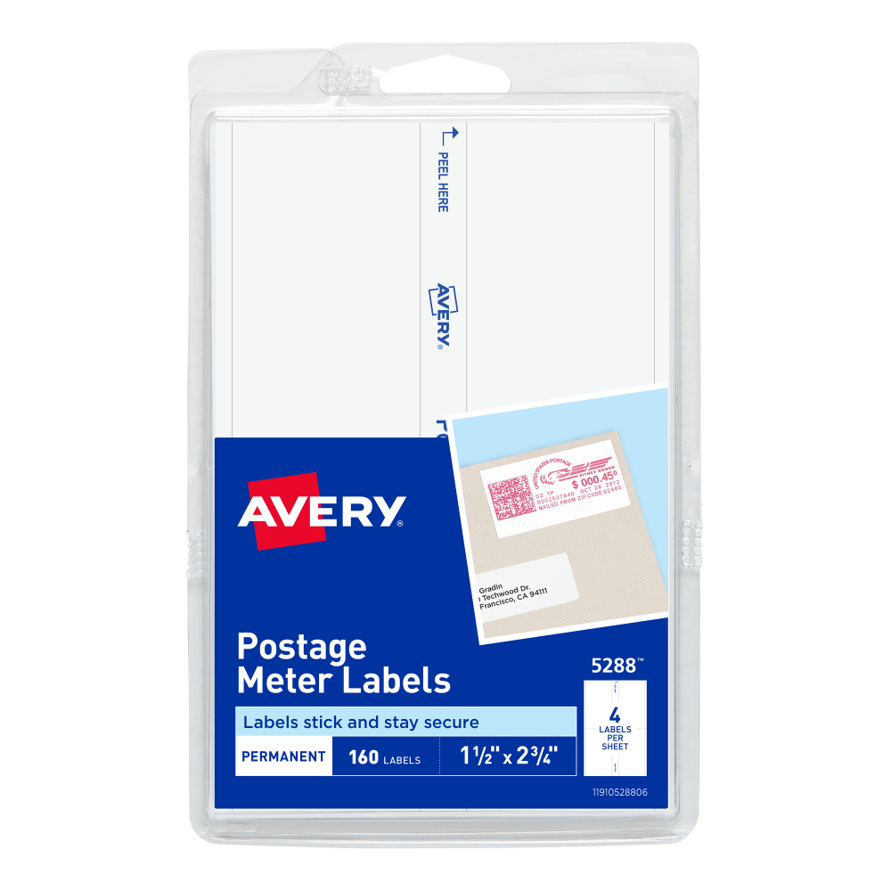 Avery Postage Meter Labels, 5288, 1 1/2in x 2 3/4in, White, Pack Of 160