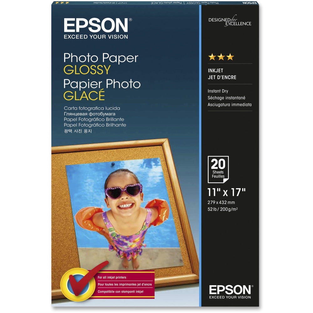 Epson Glossy Photo Paper, Ledger Size (11in x 17)", Pack Of 20 Sheets