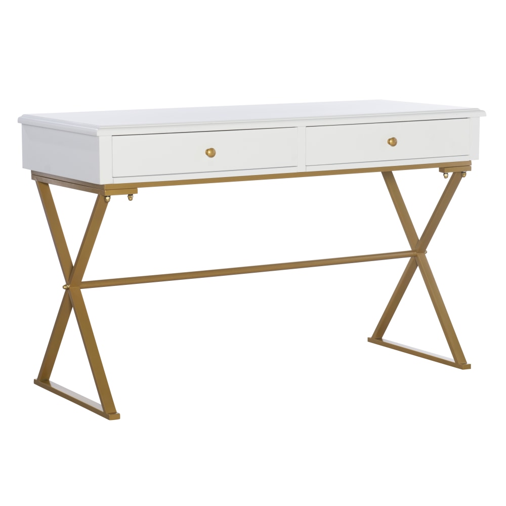 Linon Amy 47-1/4inW Campaign Home Office Computer Desk, White/Gold