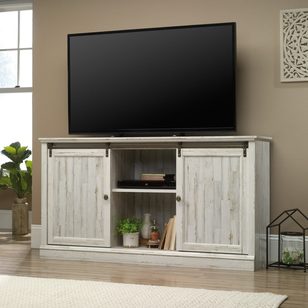 Sauder Barrister Lane Sliding Door Entertainment Credenza for 60in TVs, White Plank