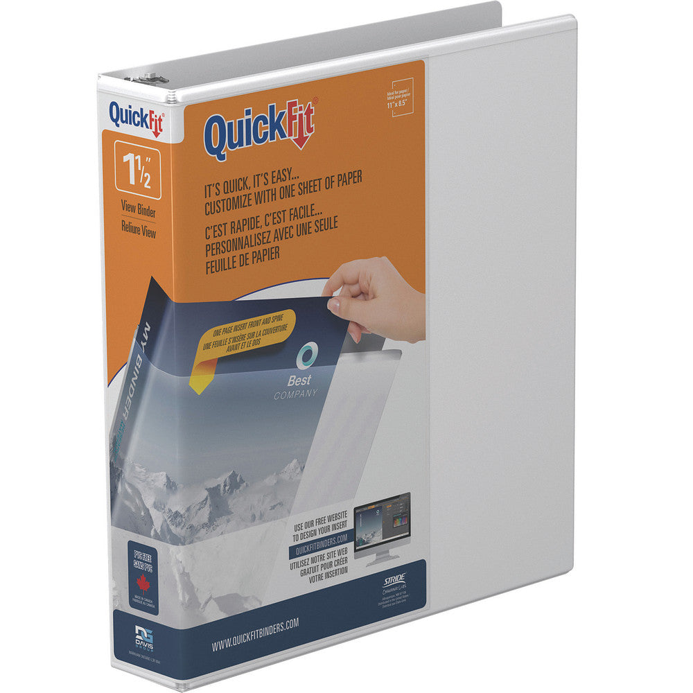 QuickFit View 3-Ring Binder, 1 1/2in Round Rings, White