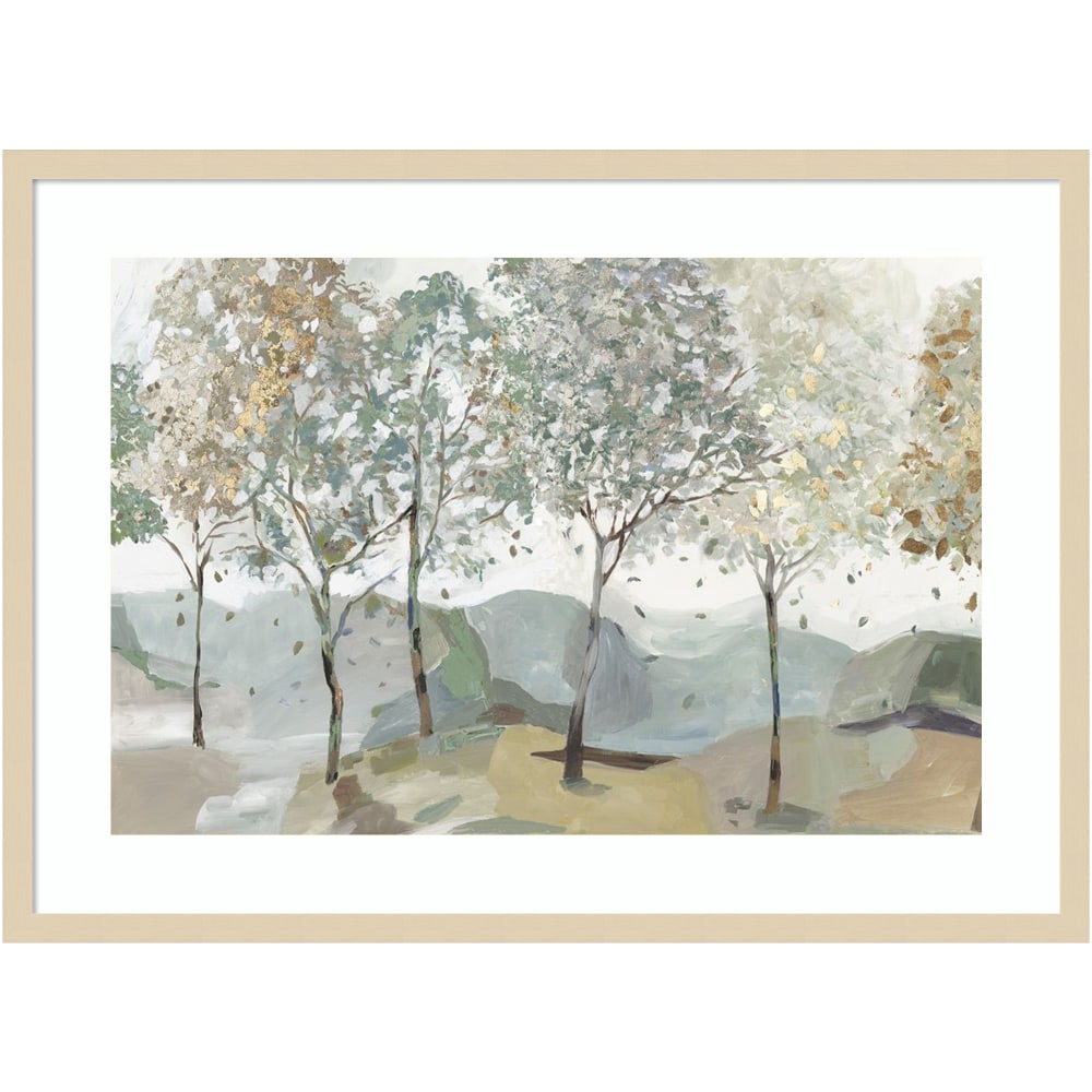 Amanti Art Breezy Landscape Trees I by Allison Pearce Wood Framed Wall Art Print, 24inH x 33inW, Natural