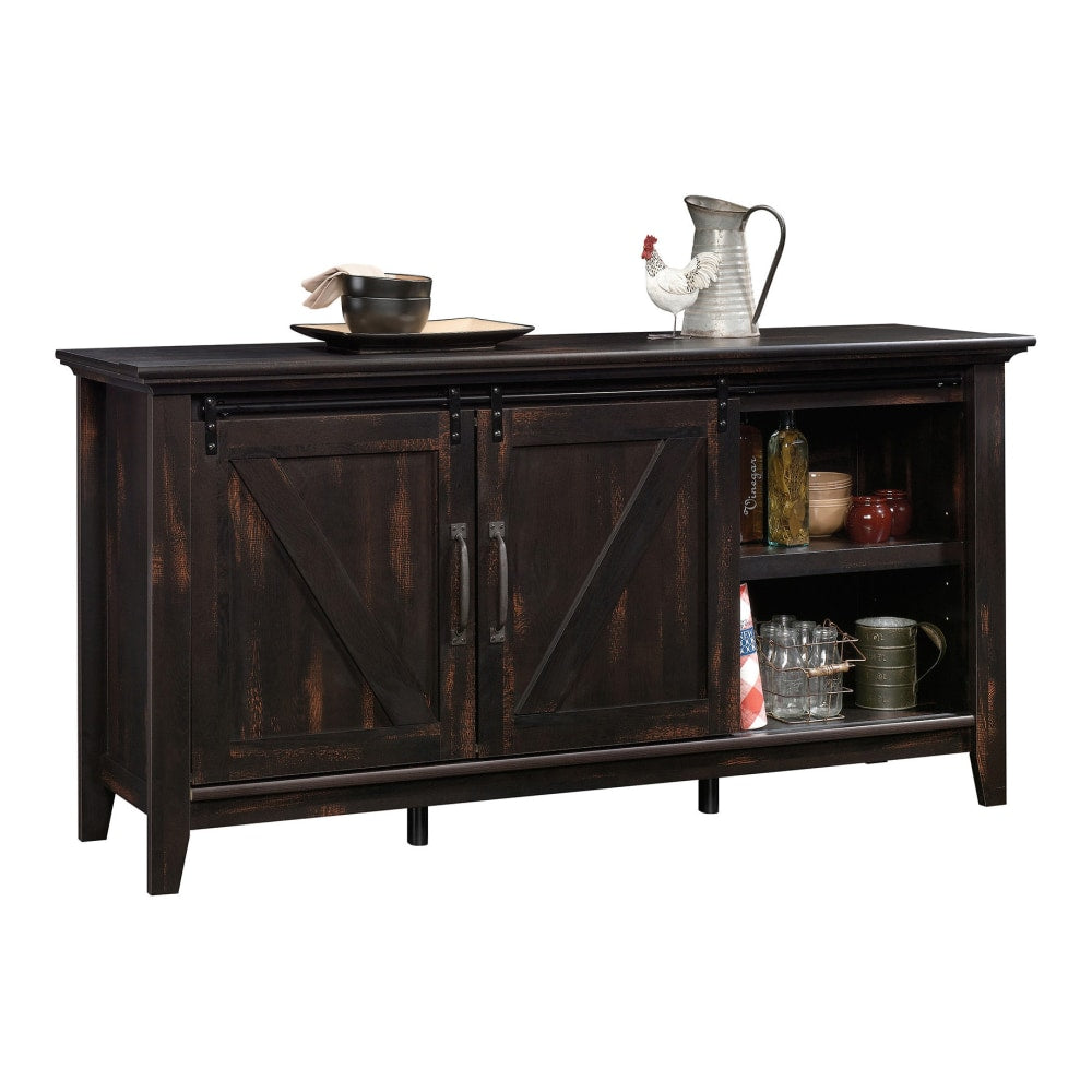 Sauder Dakota Pass Entertainment Credenza With Sliding Doors, 33-3/8inH x 66inW x 19-1/4inD, Char Pine