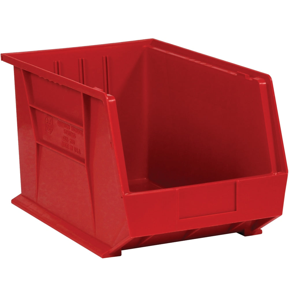 Partners Brand Plastic Stack & Hang Bin Boxes, Medium Size, 16in x 11in x 8in, Red, Pack Of 4