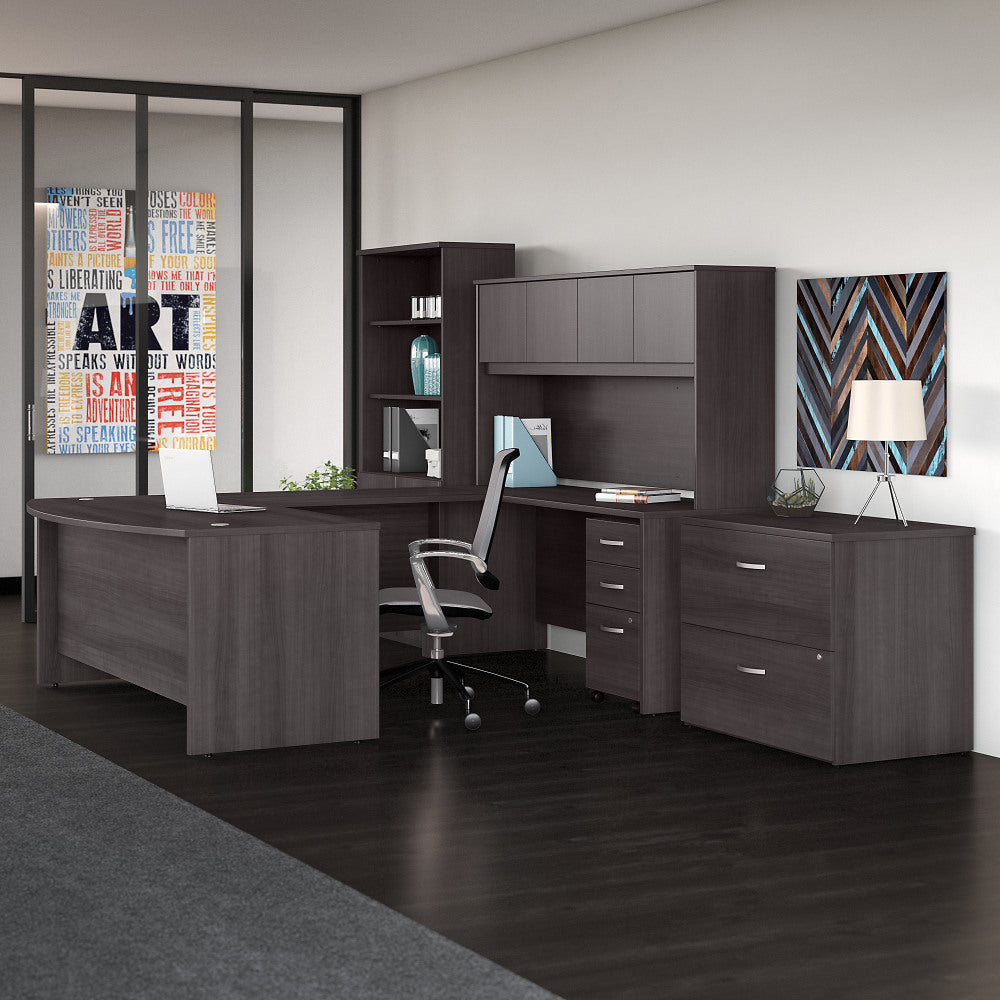 Bush Business Furniture Studio C 72inW x 36inD U Shaped Desk with Hutch, Bookcase and File Cabinets, Storm Gray, Standard Delivery