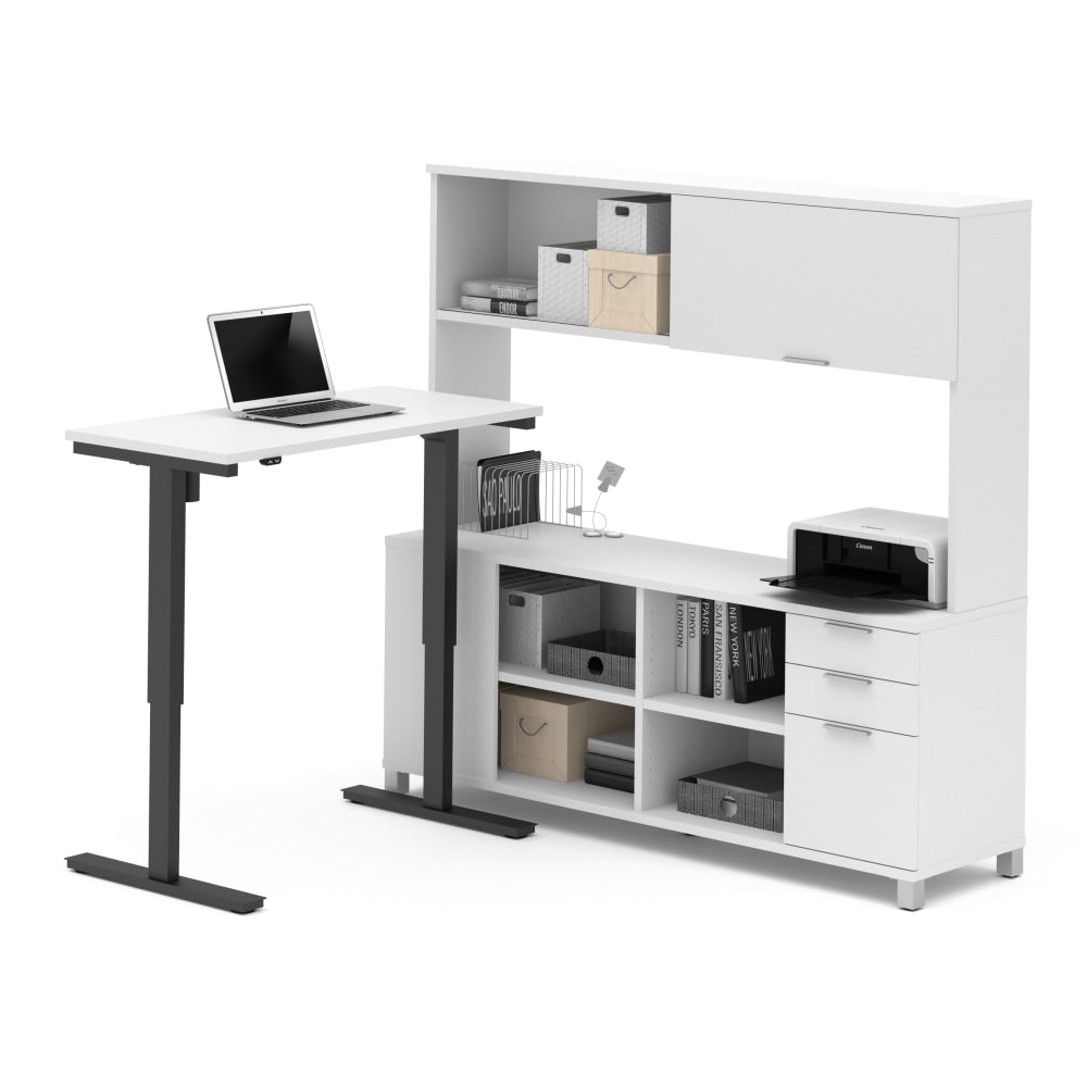 Bestar Pro-Linea 72inW L-Shaped Standing Corner Desk With Hutch, White