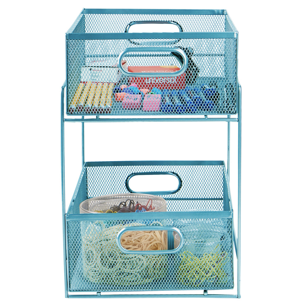 Mind Reader 2-Tier Metal Mesh Storage Basket, Medium Size, Turquoise