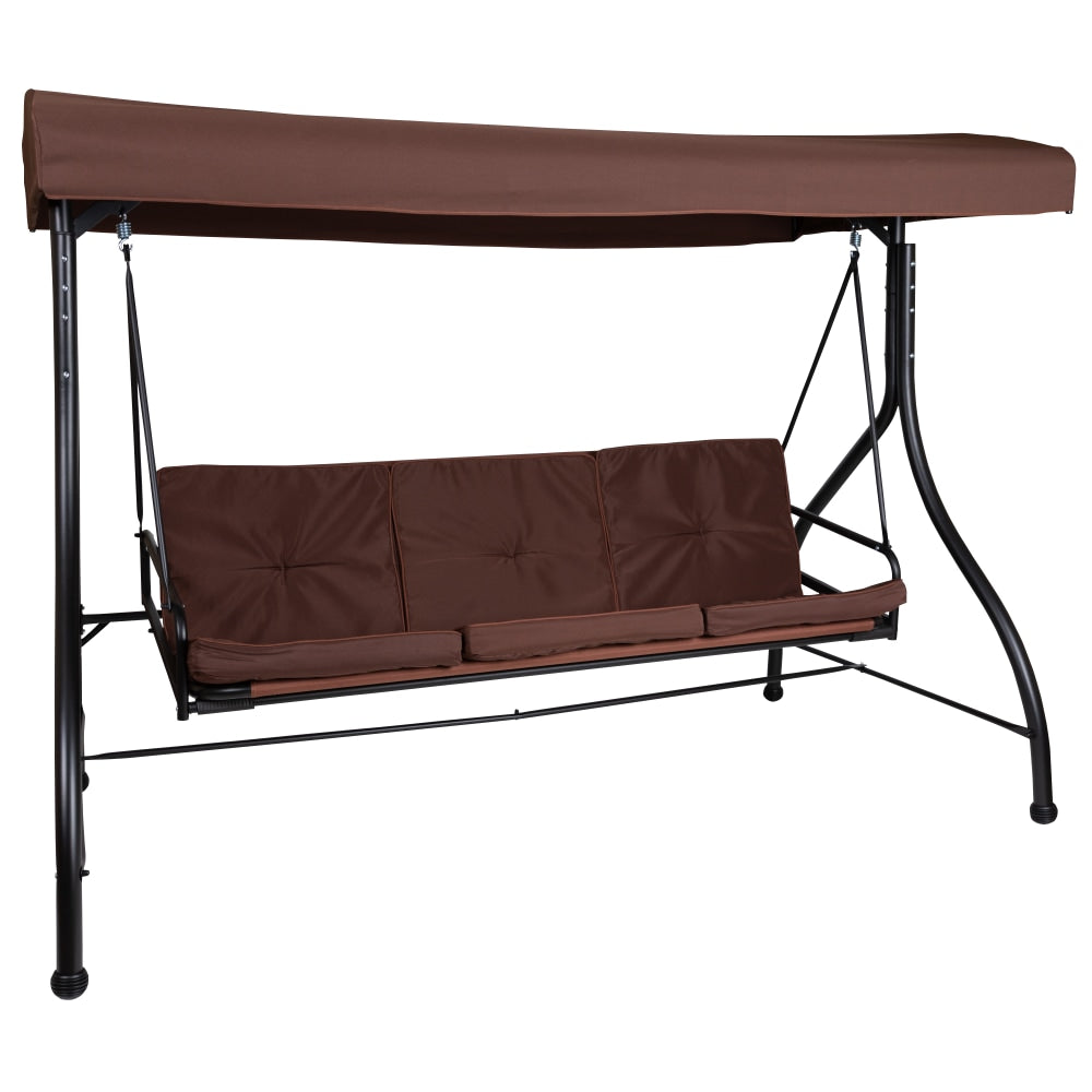 Flash Furniture Tellis 3-Seat Outdoor Steel Converting Patio Swing/Bed, Brown/Black