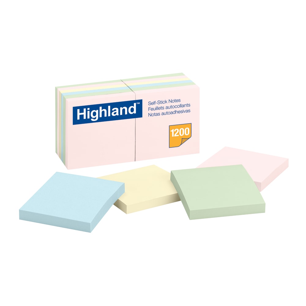 Highland Notes, 3 in x 3 in, 12 Pads, 100 Sheets/Pad, Assorted Pastel Colors