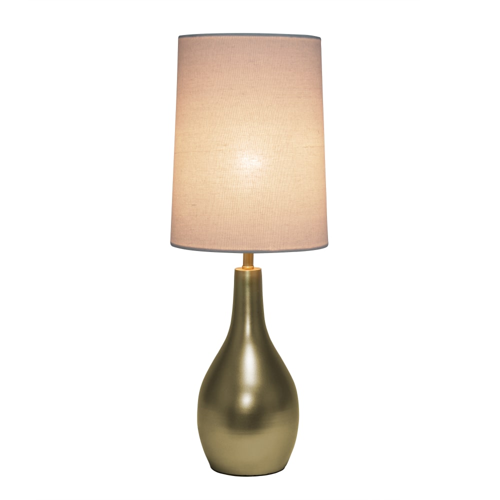 Simple Designs 1-Light Teardrop Table Lamp, 19-1/2inH, White Shade/Gold Base