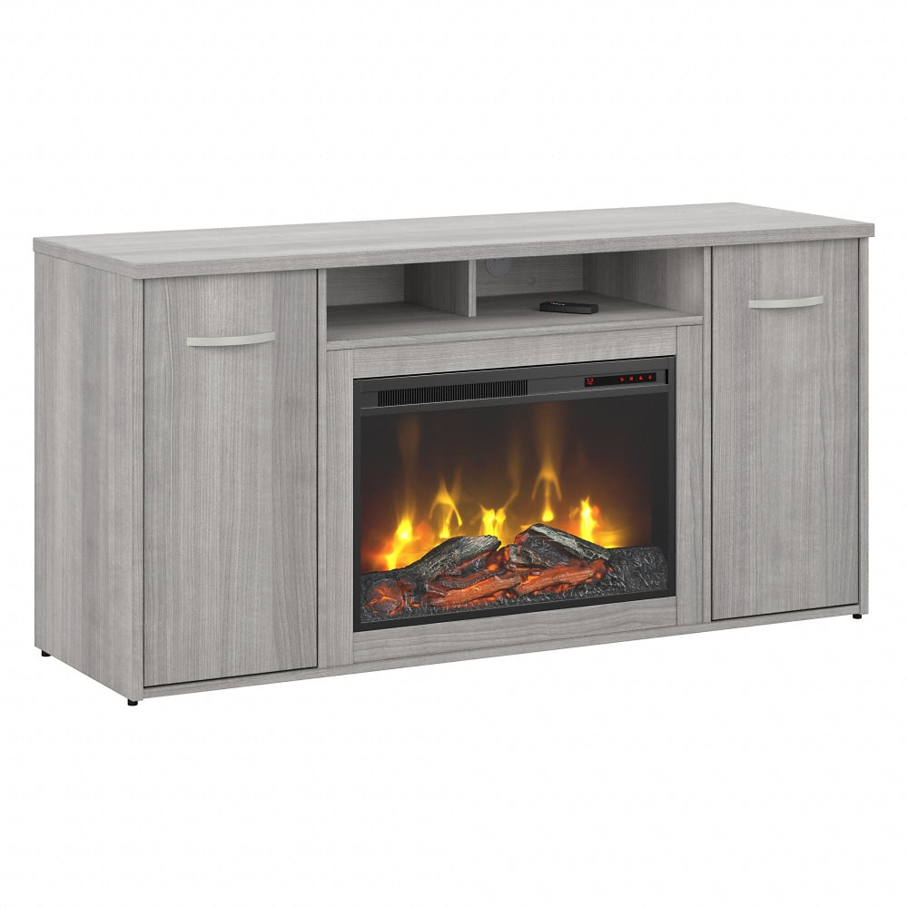 Bush Business Furniture Studio C 60inW Office Storage Cabinet With Doors And Electric Fireplace, Platinum Gray, Standard Delivery