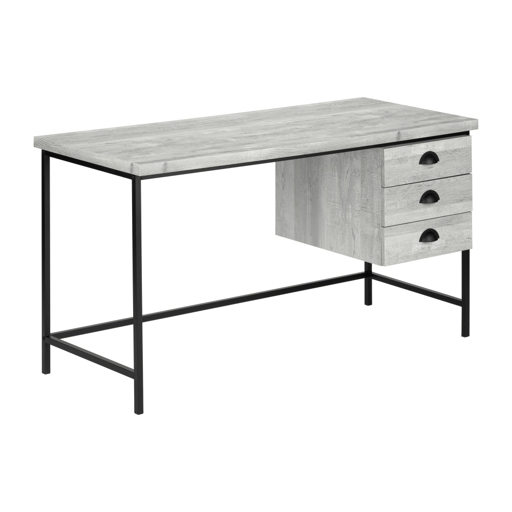 Monarch Specialties Pollard 56inW 3-Drawer Computer Desk, Gray Wood/Black