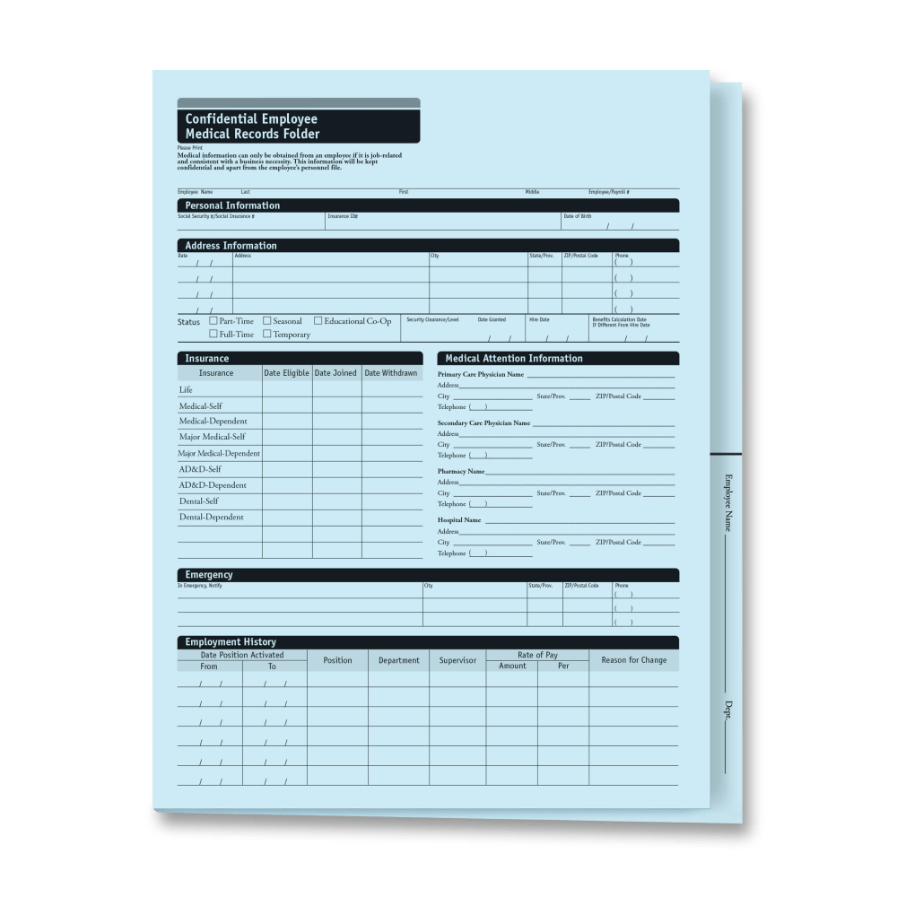 ComplyRight Expanded Confidential Employee Medical Records Folders, 9-3/8in x 11-3/4in x 1/2in, Blue, Pack Of 25