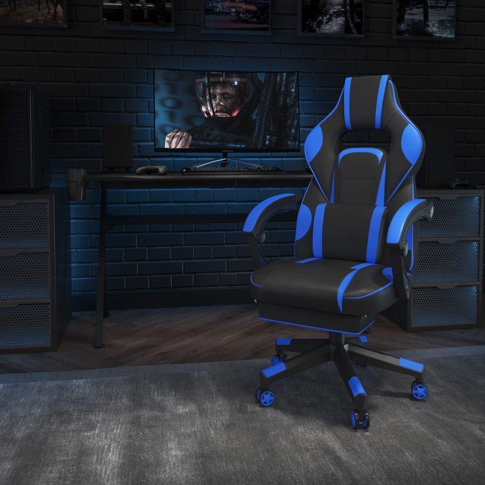 Flash Furniture X40 Gaming Chair With Fully Reclining Back And Arms, Black/Blue