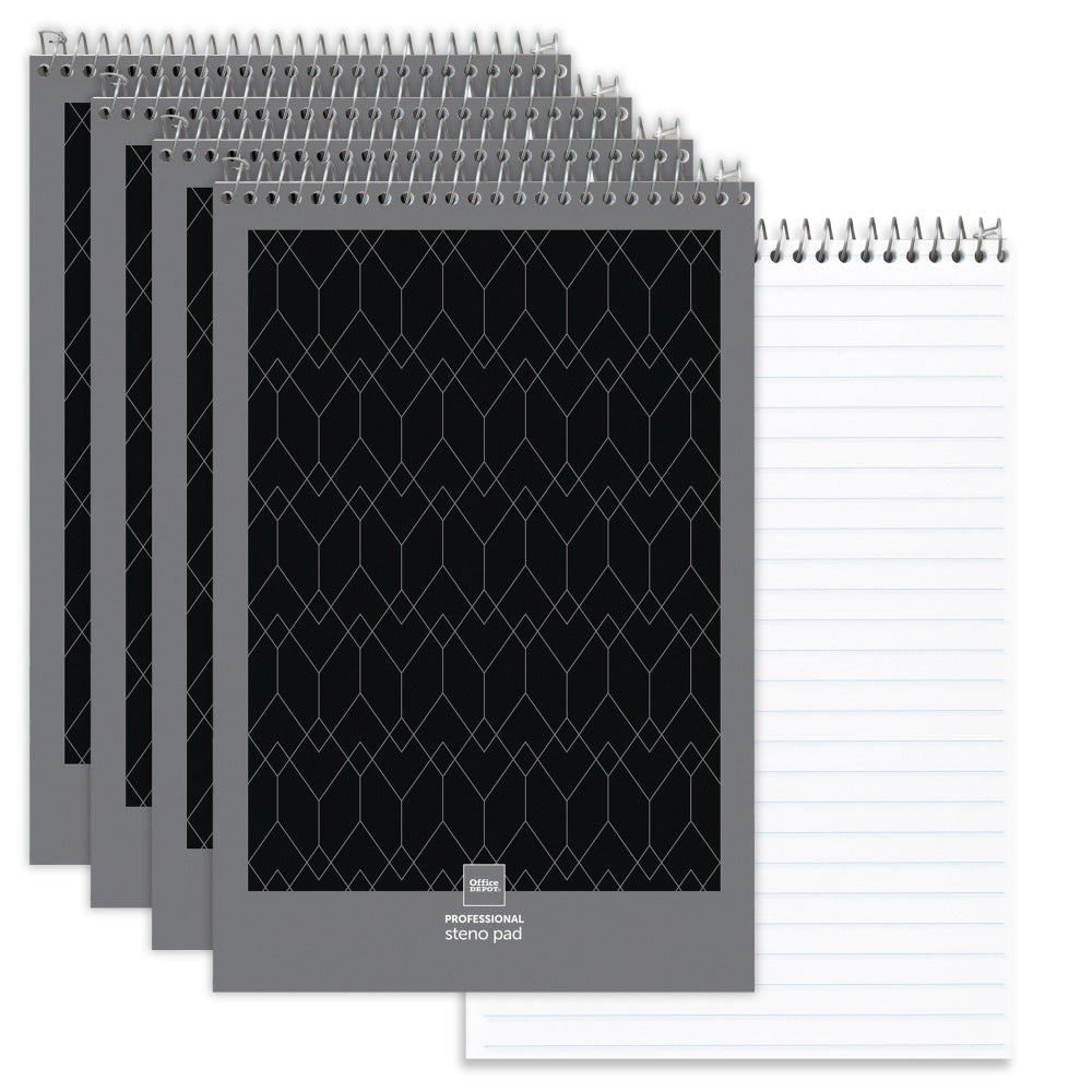 Office Depot Brand Professional Steno Book, 6in x 9in, Legal/Wide Ruled, 70 Sheets, White, Pack Of 4