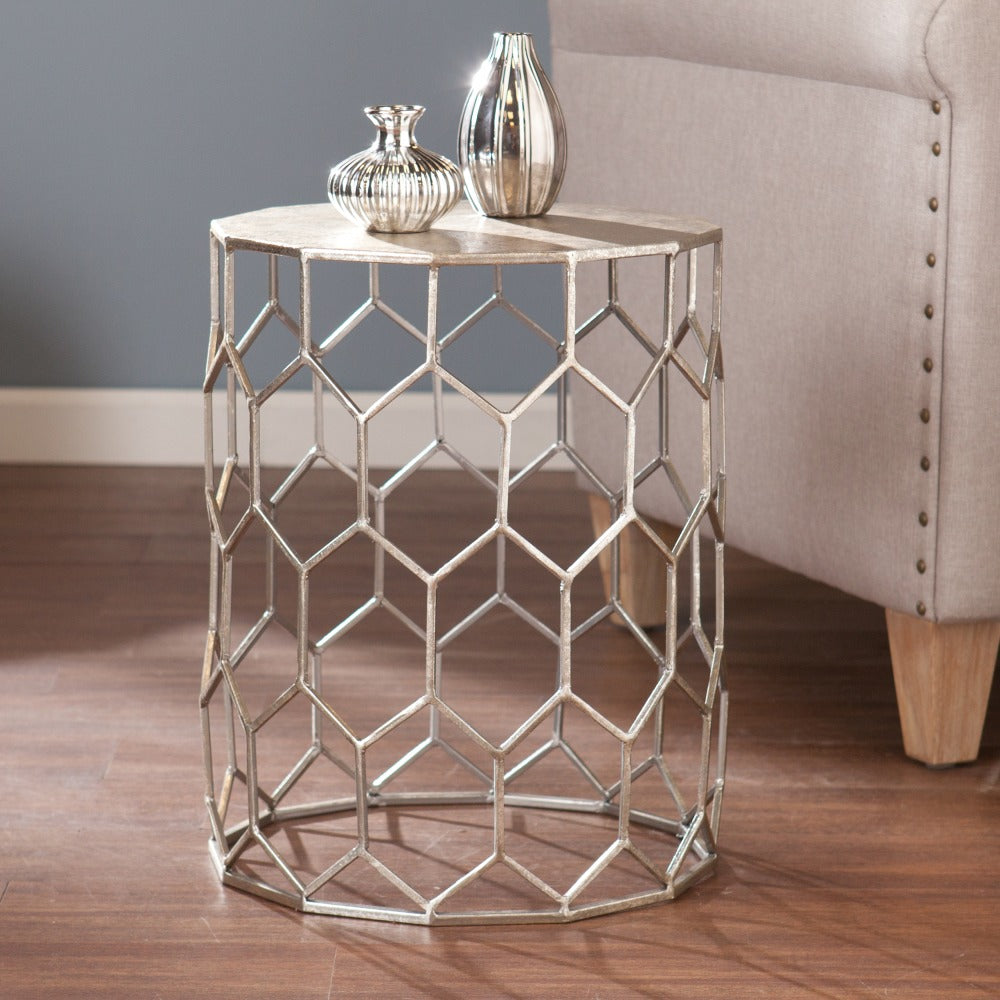 SEI Furniture Clarissa Accent Table, Round, Antique Silver