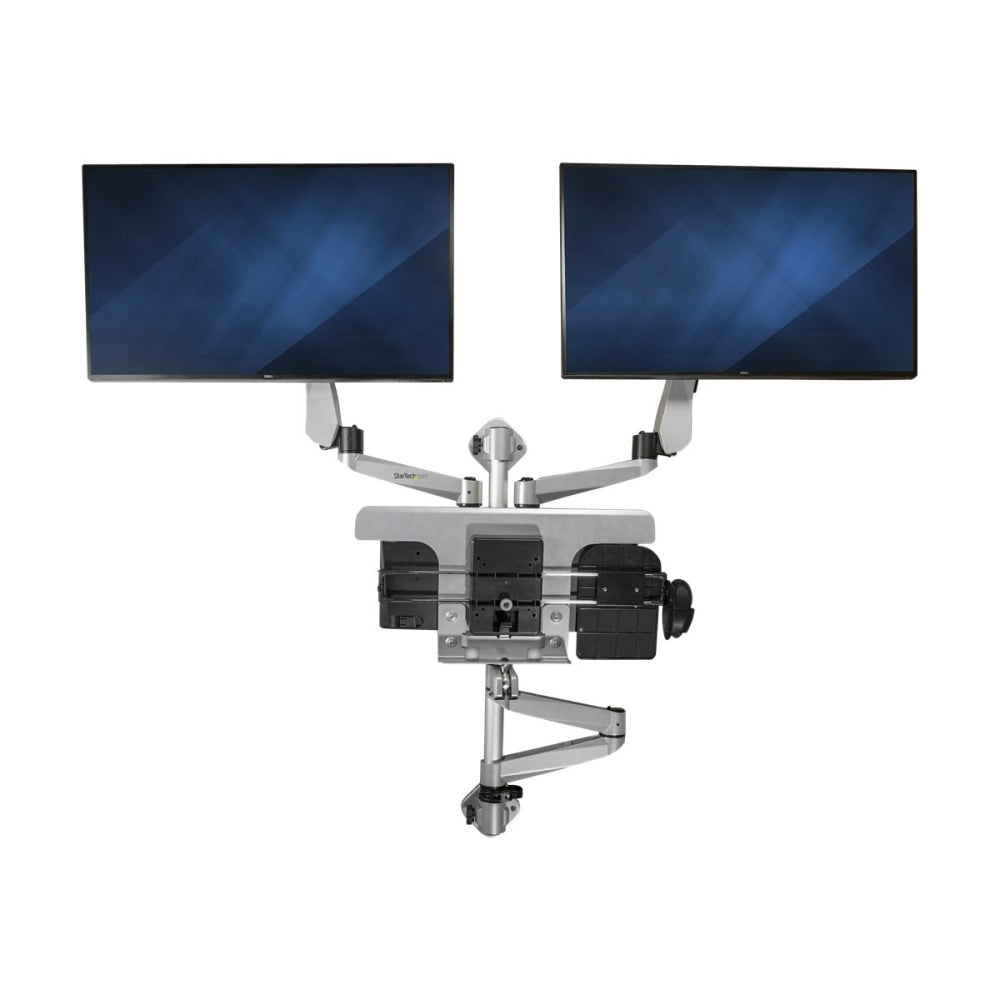 StarTech.com Wall Mounted Computer Workstation - Premium - Articulating Dual Monitor Arm - Keyboard Arm - Wall Mount Sit Stand Desk - Compact wall mounted computer workstation for dual monitors up to 30in (up to 19.8lb/9kg per display