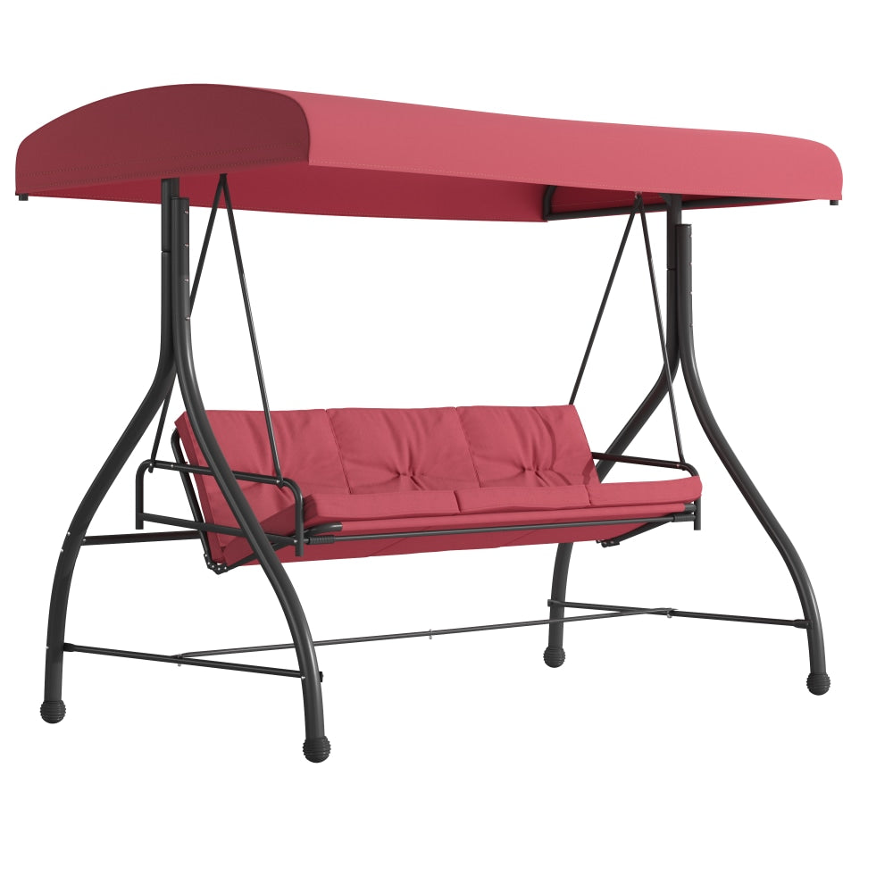 Flash Furniture Tellis 3-Seat Outdoor Steel Converting Patio Swing/Bed, Maroon/Black