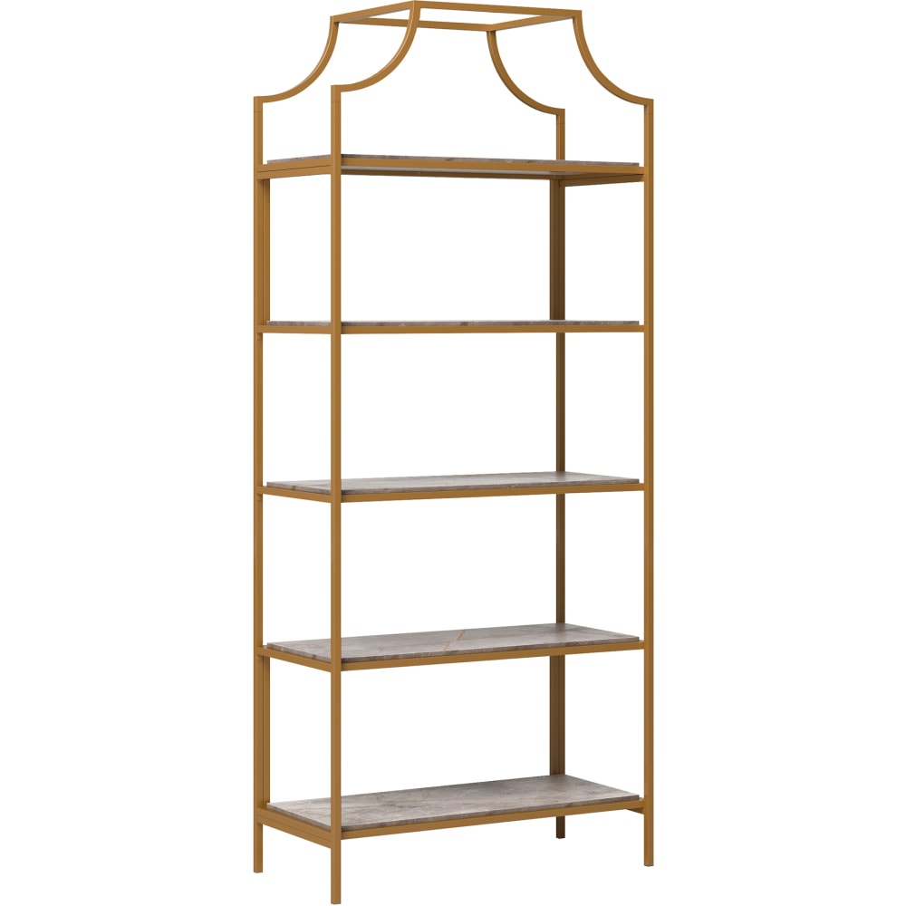 Sauder International Lux 71inH 5-Shelf Bookcase, Deco Stone/Satin Gold