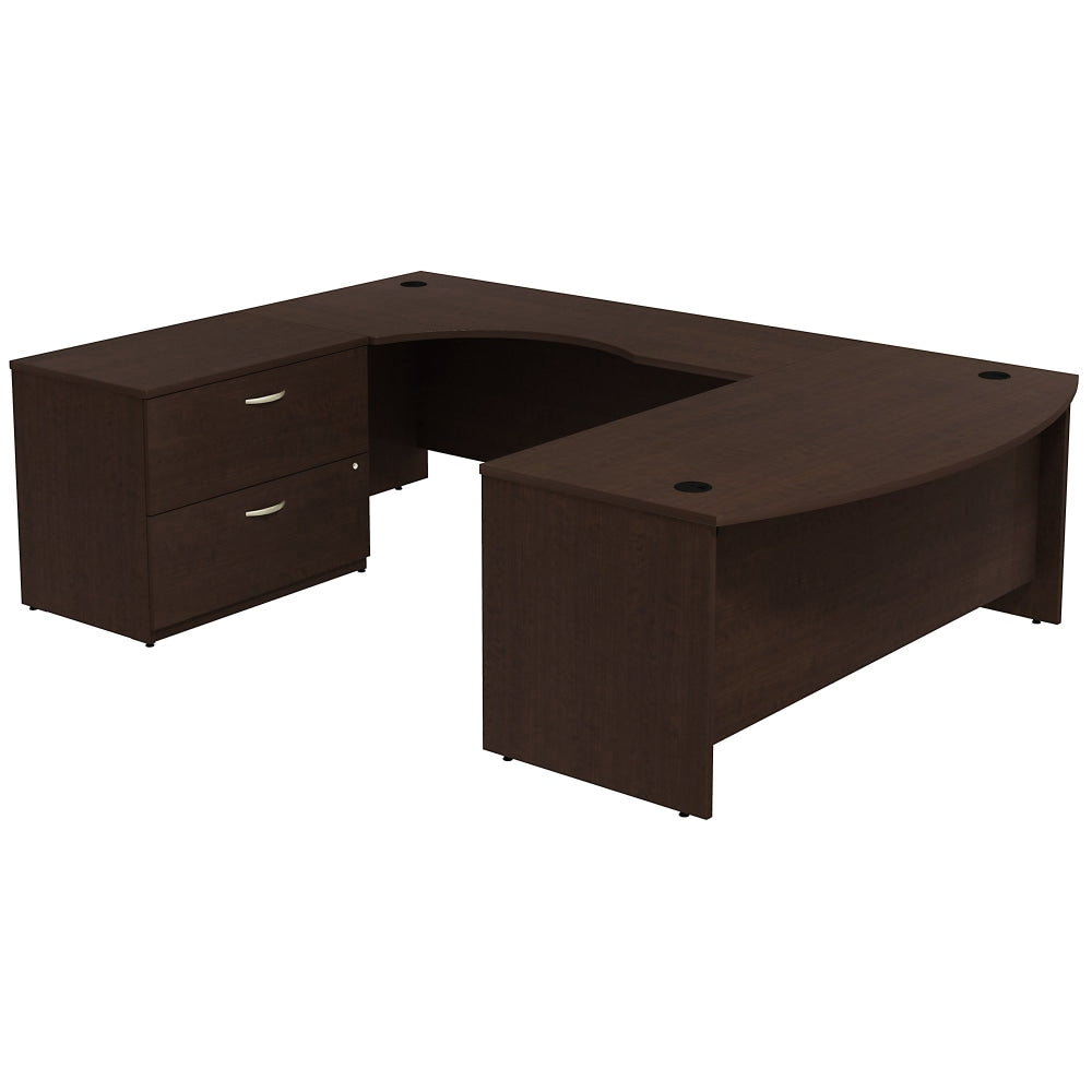 Bush Business Furniture 72inW Bow Front U-Shaped Desk, Left Corner Return, With 2 Drawer Lateral File Cabinet, Mocha Cherry, Standard Delivery