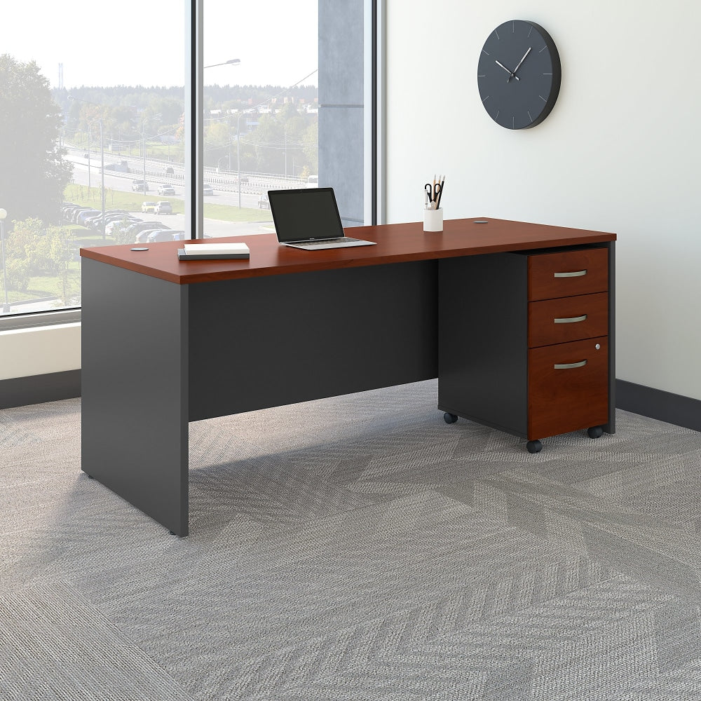 Bush Business Furniture Components 72inW Office Computer Desk With Mobile File Cabinet, Hansen Cherry/Graphite Gray, Standard Delivery