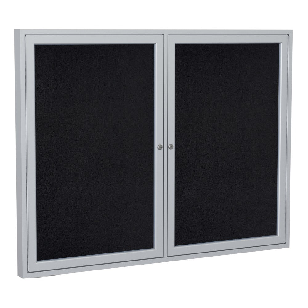 Ghent 2-Door Enclosed Rubber Bulletin Board, 48in x 60in, 90% Recycled, Black Satin Aluminum Frame