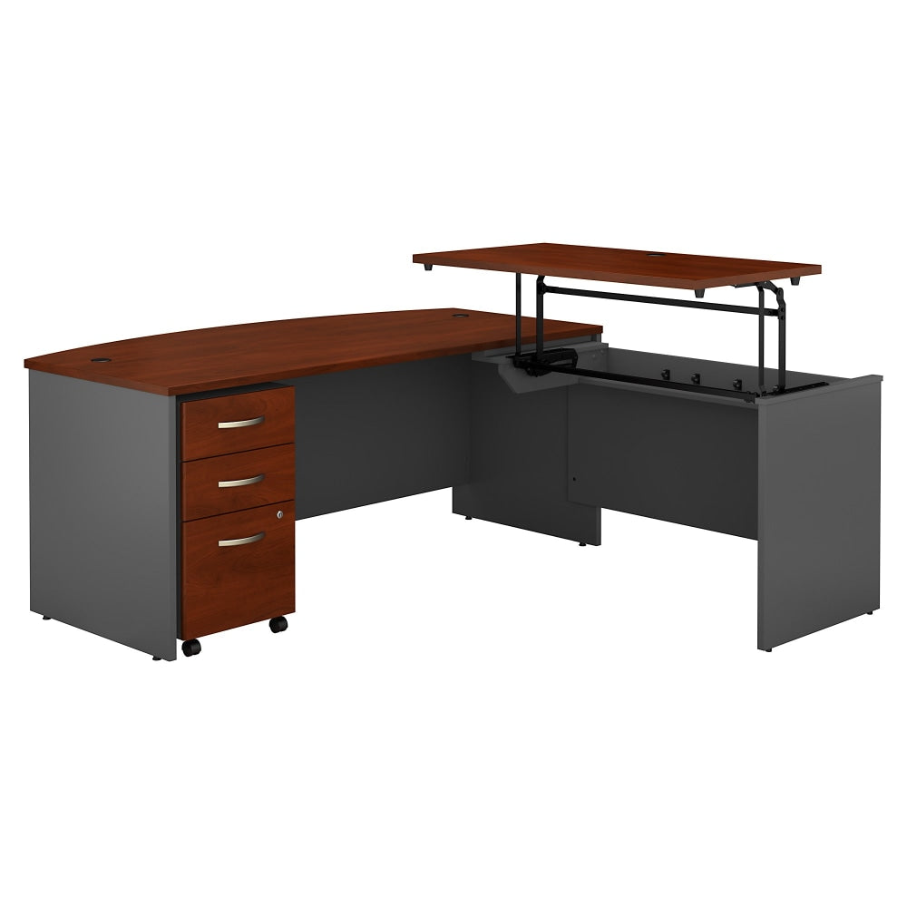 Bush Business Furniture Components 72inW 3 Position Bow Front Sit to Stand L Shaped Desk with Mobile File Cabinet, Hansen Cherry/Graphite Gray, Standard Delivery