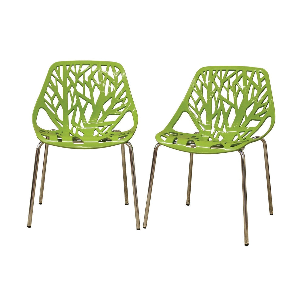 Baxton Studio Birch Sapling Stackable Chairs, Green, Set Of 2