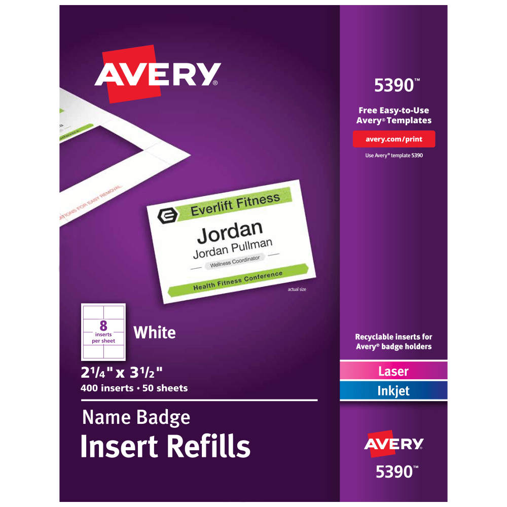 Avery Laser Name Badge Inserts, 2 1/4in x 3 1/2in, 5390, Box Of 400