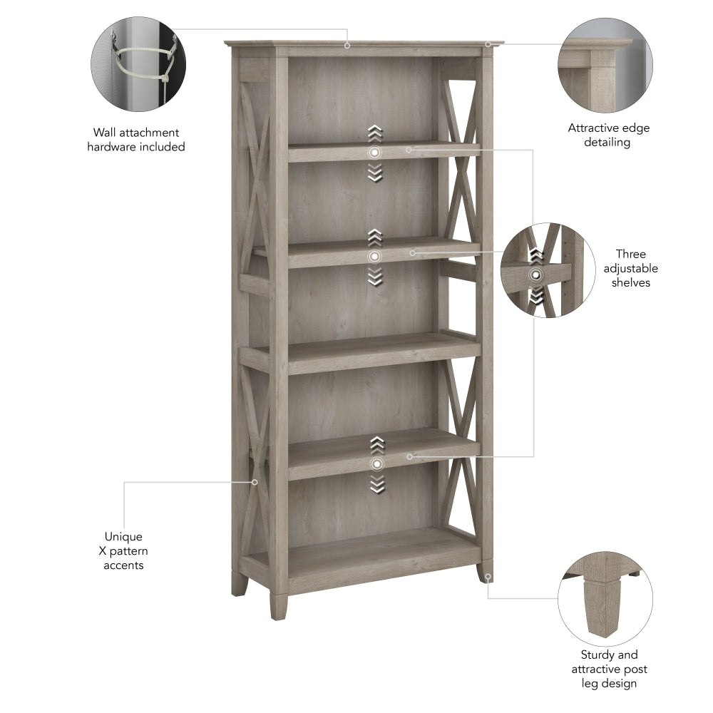 Bush Business Furniture Key West 66inH 5-Shelf Bookcase, Washed Gray, Standard Delivery