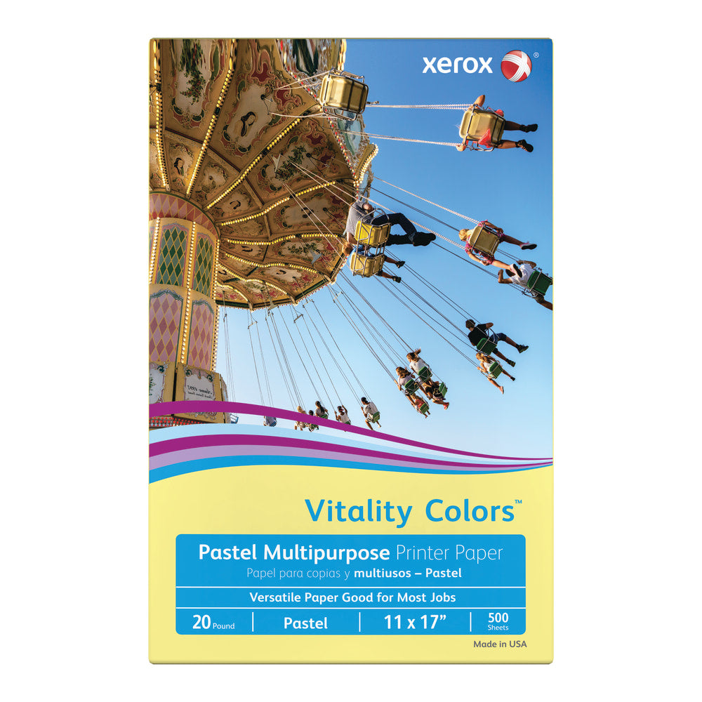 Xerox Vitality Colors Color Multi-Use Printer & Copy Paper, Yellow, Ledger (11in x 17in), 500 Sheets Per Ream, 20 Lb, 30% Recycled