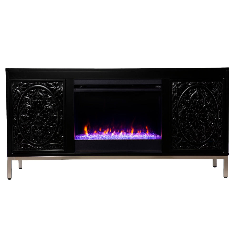 SEI Furniture Winsterly Color-Changing Fireplace, 29inH x 58inW x 15inD, Black/Champagne