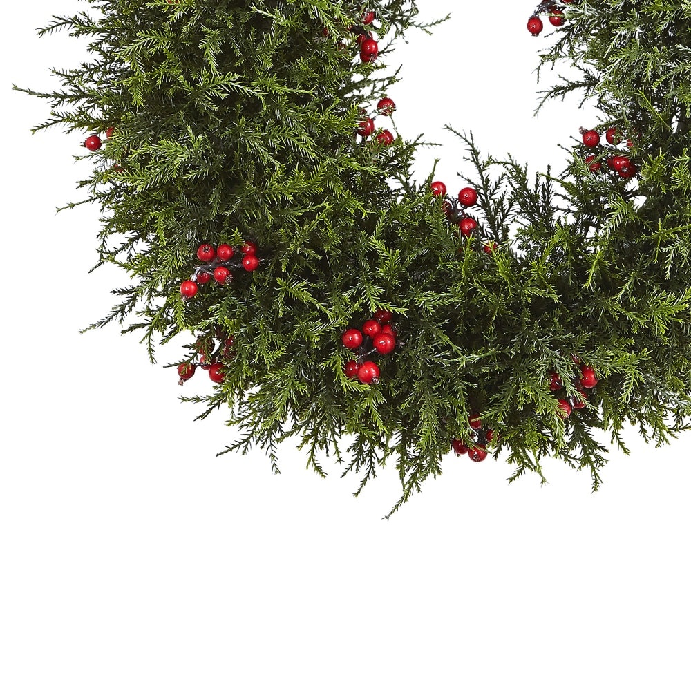 Nearly Natural Cedar Berry Wreath, 20in x 4in, Green