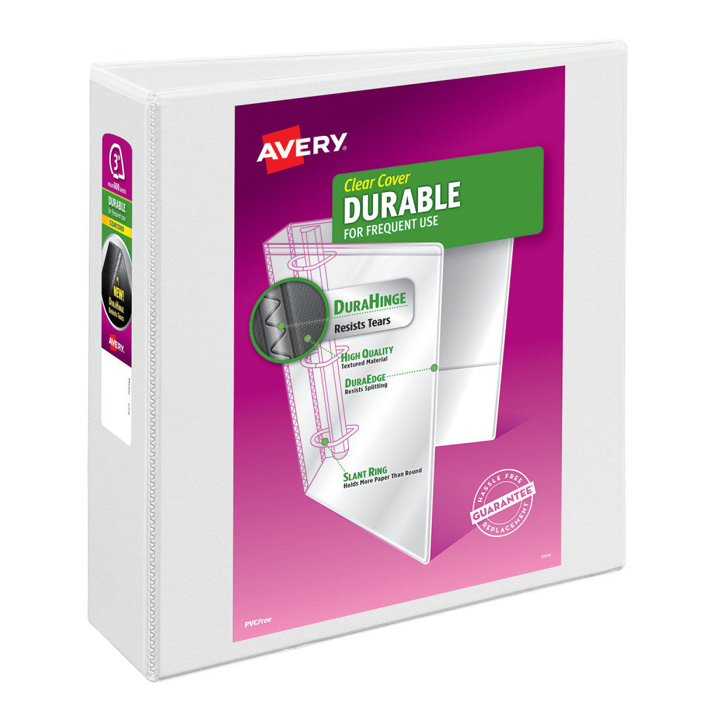 Avery Durable Clear View 3 Ring Binders, 3 Inch EZD Rings, White, 1 Binder