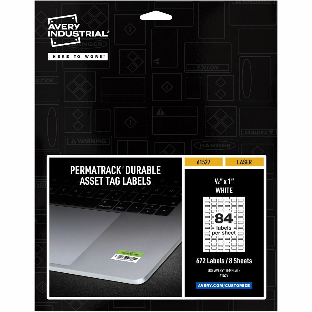 Avery PermaTrack Durable White Asset Tag Labels, 1/2in x 1in , 672 Asset Tags - 1/2in Width x 1in Length - Permanent Adhesive - Rectangle - Laser - White - Film - 84 / Sheet - 8 Total Sheets - 672 Total Label(s) - 5 - Water Resistant