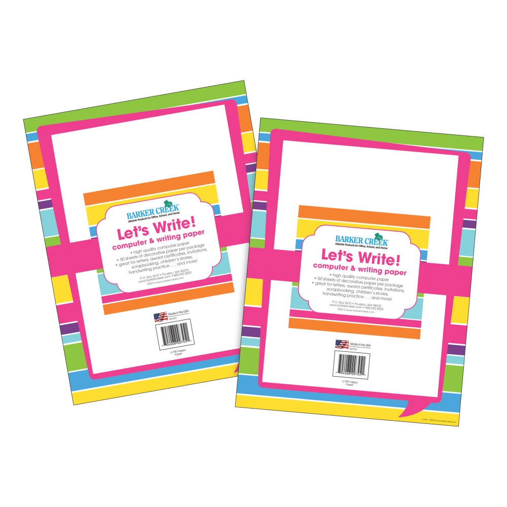 Barker Creek Computer Paper, Letter Paper Size, 60 Lb, Happy Bright Stripe, 100 Sheets