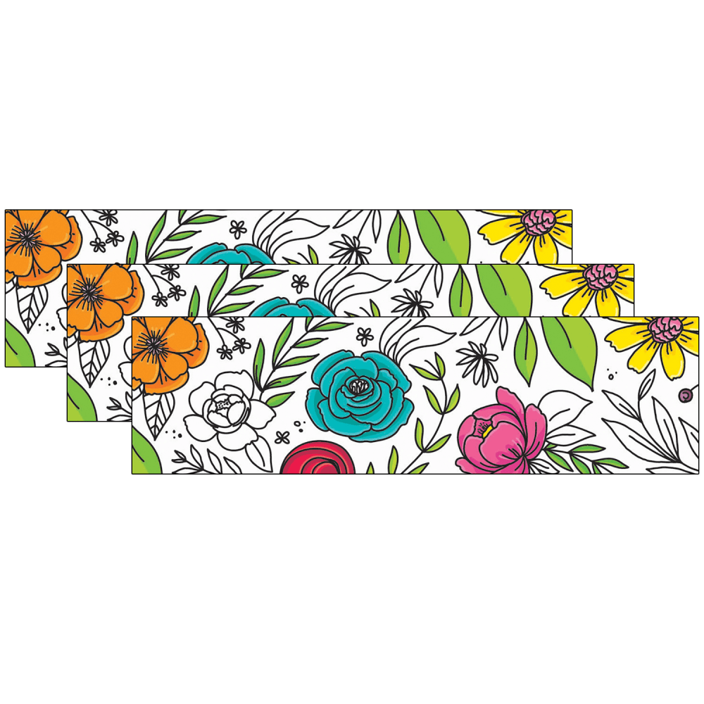 Creative Teaching Press EZ Borders, Bright Blooms Doodly Blooms, 48' Per Pack, Set Of 3 Packs