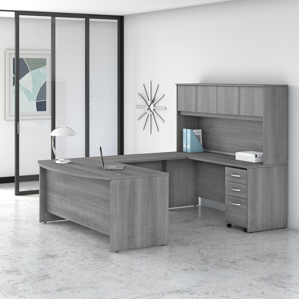 Bush Business Furniture Studio C U-Shaped Desk With Hutch And Mobile File Cabinet, Platinum Gray, Standard Delivery