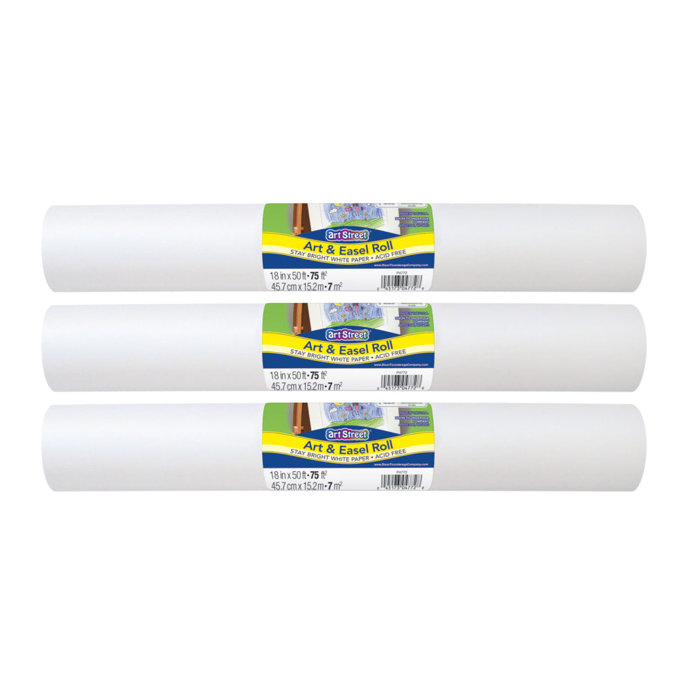 Art Street Art & Easel Roll, White, 18in X 50ft, Pack Of 3 Rolls