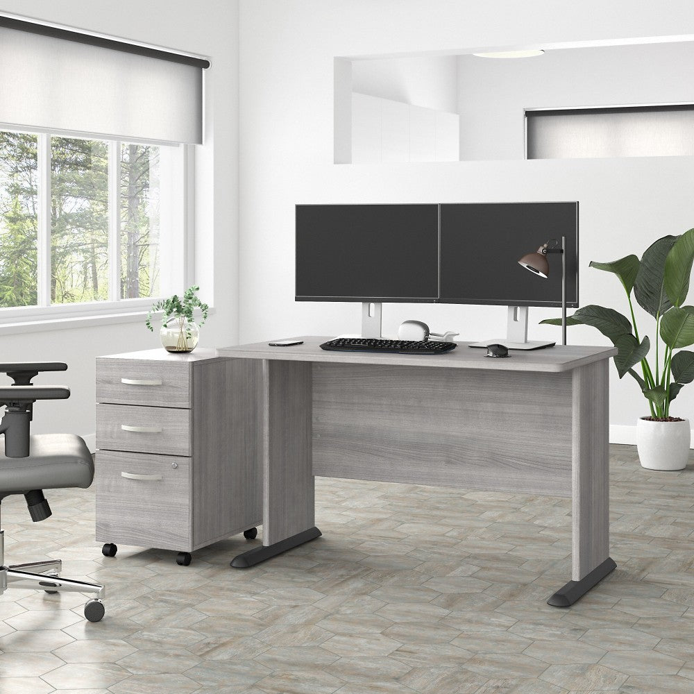 Bush Business Furniture Studio A 48inW Computer Desk With 3-Drawer Mobile File Cabinet, Platinum Gray, Standard Delivery