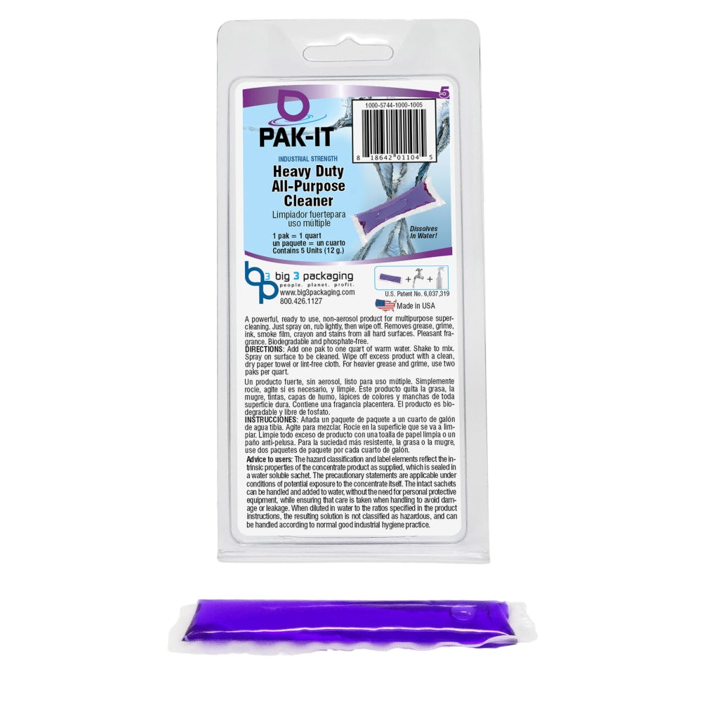 PAK-IT Heavy-Duty All-Purpose Cleaner Packet, Pleasant Scent, Pack Of 5