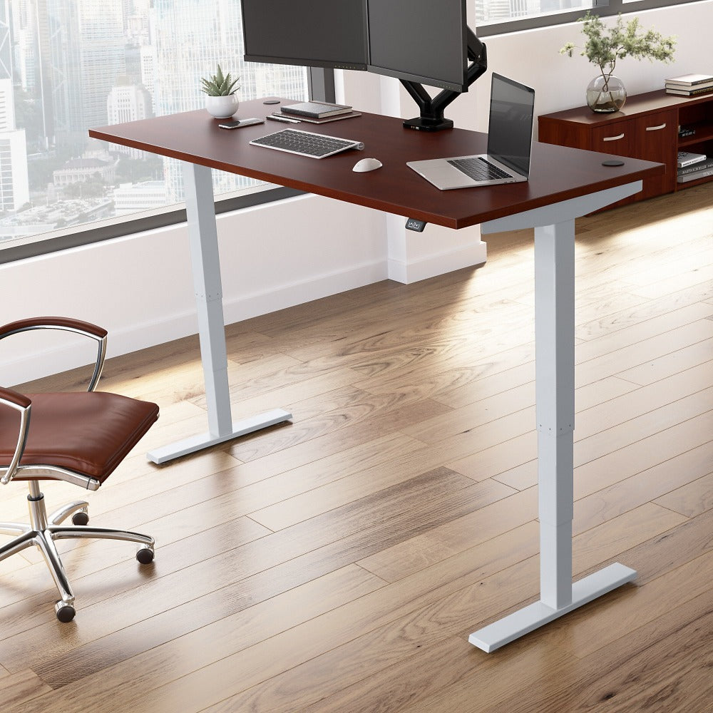 Move 40 Series by Bush Business Furniture Electric Height-Adjustable Standing Desk, 72in x 30in, Hansen Cherry/Cool Gray Metallic, Standard Delivery