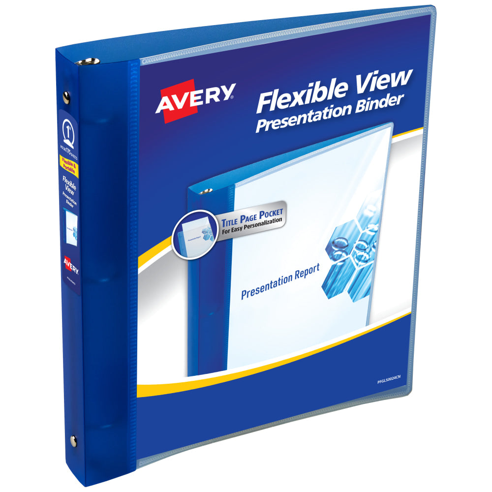 Avery Flexible View 3 Ring Binder, 1in Round Rings, Blue, Pack Of 12 Binders