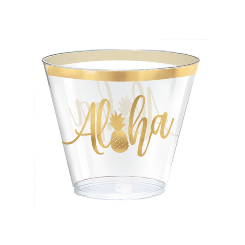 Amscan Summer Luau You Had Me At Aloha Plastic Tumblers, 9 Oz, Gold, Pack Of 30 Tumblers