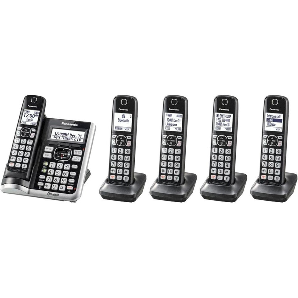 Panasonic Link2Cell DECT 6.0 Cordless Telephone With Answering Machine And Dual Keypad, 5 Handsets, KX-TGF575S