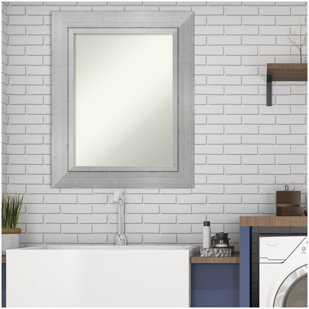 Amanti Art Non-Beveled Rectangle Wood-Framed Bathroom Wall Mirror, 31-1/4in x 25-1/4in, Romano Silver