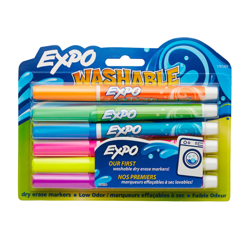 EXPO Washable Dry-Erase Markers, Assorted, Fine Point, Pack Of 6